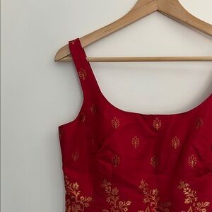 ann taylor red scoop neck embroidered top, size small